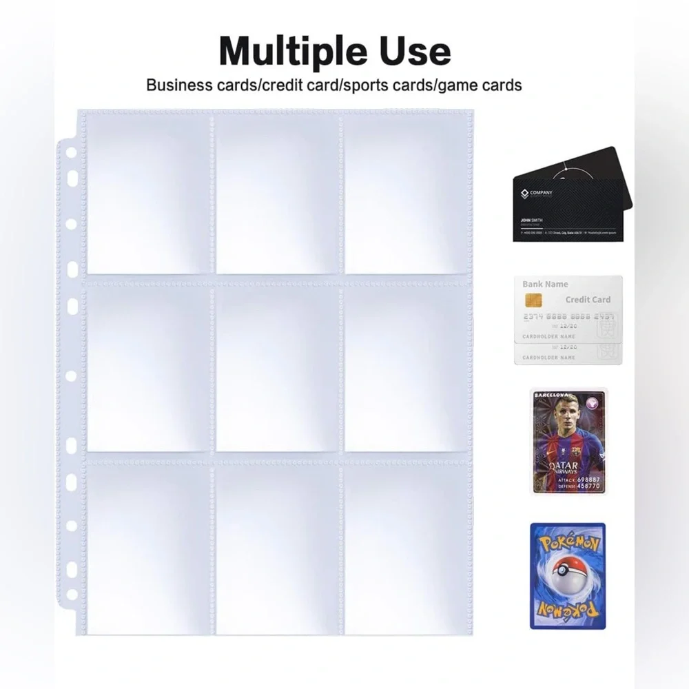 Trading Card Sleeve Pages, 60 Pack 9 Pocket Album  for 3 Ring Binder, 11 holes